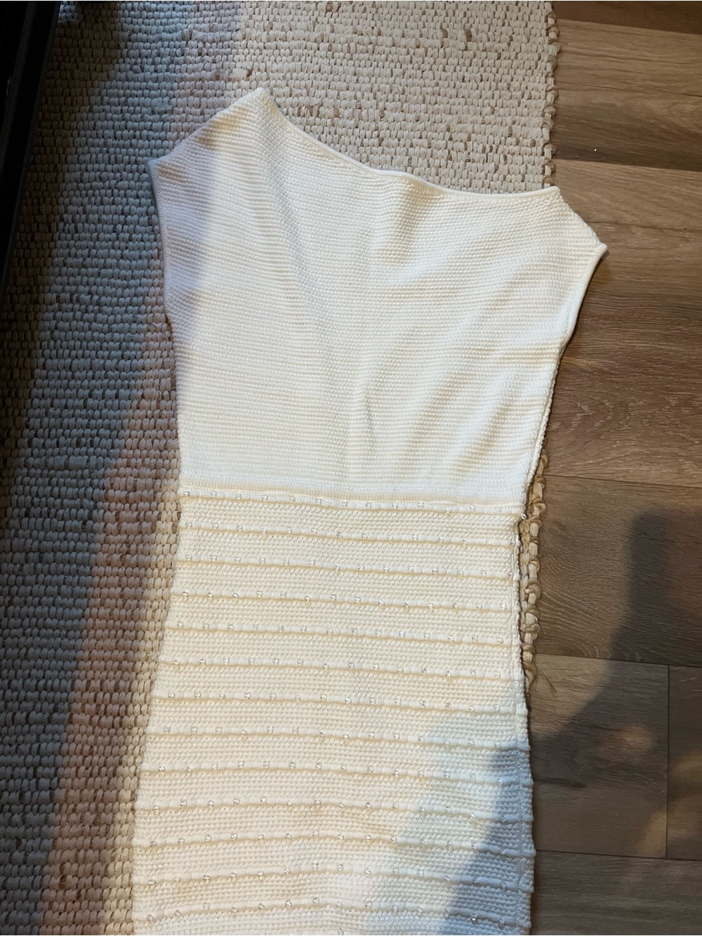 Guess One-Shoulder Ivory Textured Knit Dress